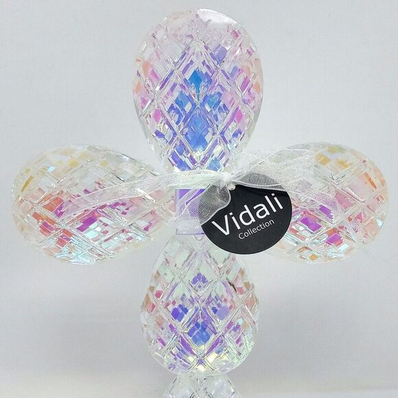 NWT Vidali Iridescent 8.75" Tall Crystal Cross Paperweight Wedding Baptism Decor - Picture 2 of 7